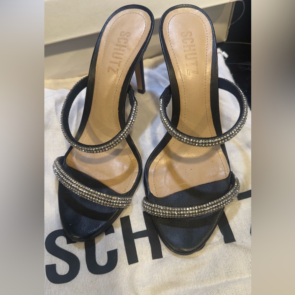 SCHUTZ Black and Silver Rhinestone Heels